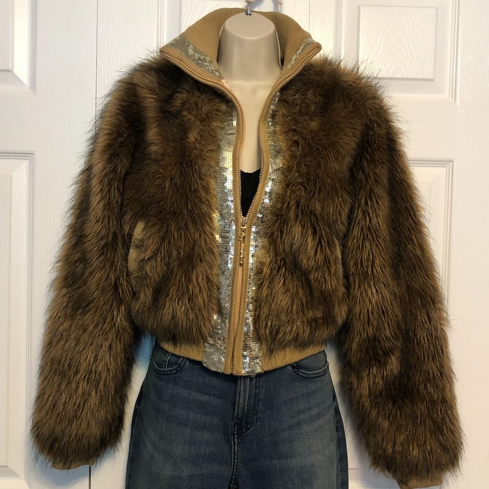 *RARE* Y2K Apple Bottoms Faux Fur Bomber Jacket Medium